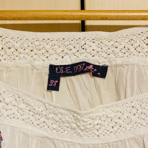 Sfera white cotton blouse with lace and colorful embroidery like new, size M