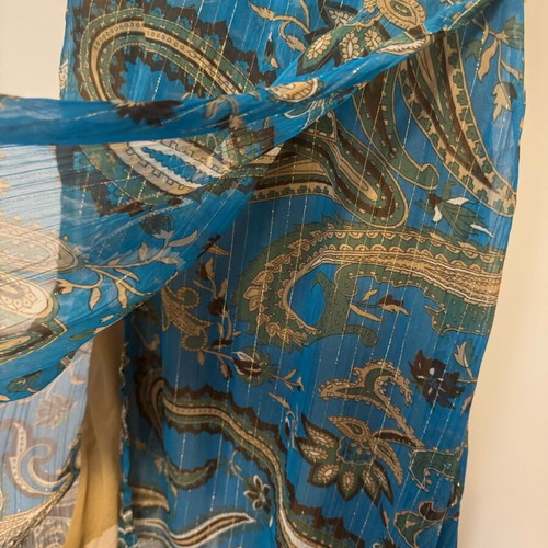 Celia Kritharioti 5226 vintage mini dress blue gold shiny, like new