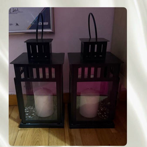 IKEA BORBY lantern set like new, steel and glass