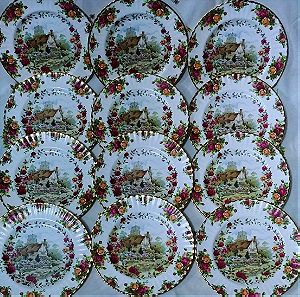 Διακοσμητικά πιάτα φαγητού 12τμ. 26.6 εκ. Royal Albert "old country roses Cottage" bone china England 1988'.