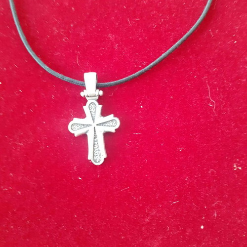 Silver 925 men's solid cross with cord, new