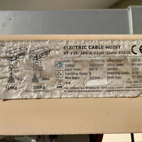 Express YT 125/250 hoist with 600KG-75cm arm