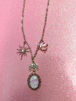 Magical necklace with hand-painted clouds, steel chain, like new, pink and silver