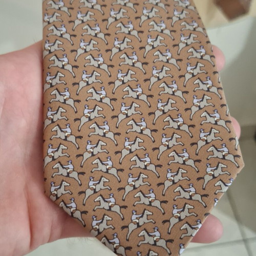 Hermes vintage silk brown tie