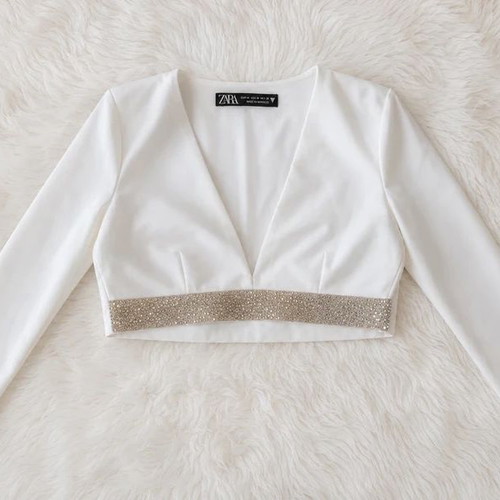 Zara crop top with strass, used, size M