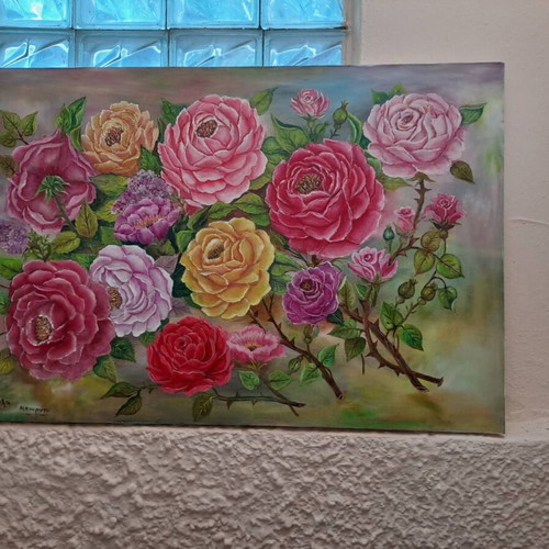 Oil painting canvas 100x66 cm Roses like new