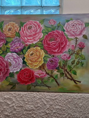 Oil painting canvas 100x66 cm Roses like new