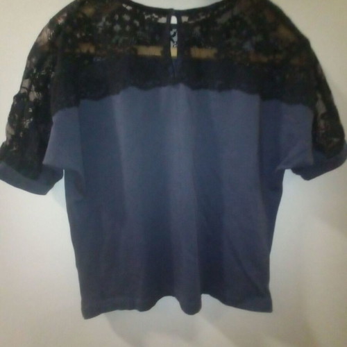 Short-sleeve blouse used with lace, size S/M, black-blue
