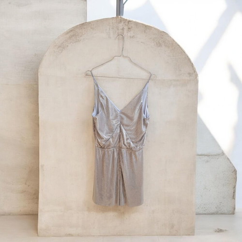 Topshop silver metallic pleated romper, size M
