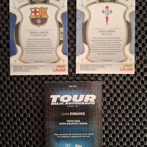 Joan Garcia, Chris Eubanks autograph patch, Iago Aspas Panini Prizm Topps