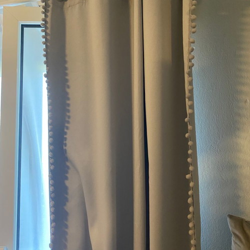 Curtains set of 2 pink pom-pom country style, thermal and blackout