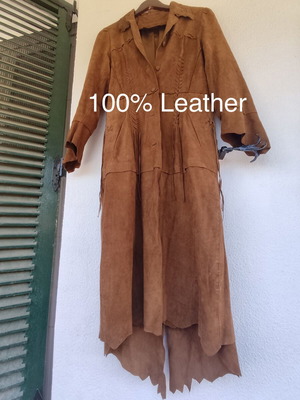 YSATIS leather brown coat with tassels used boho chic whimsical style