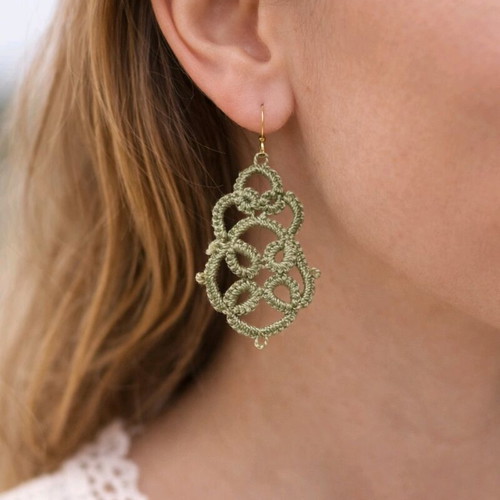 Handmade earrings with needle tatting technique made to order, beige