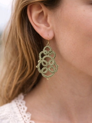 Handmade earrings with needle tatting technique made to order, beige