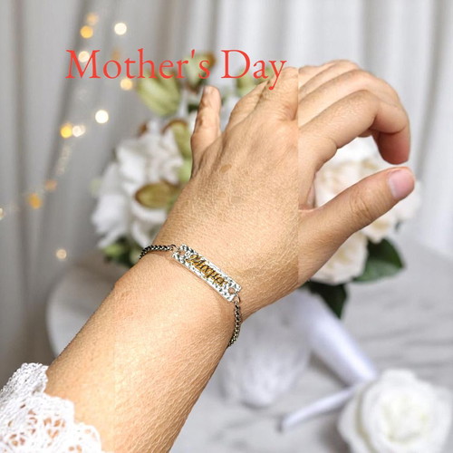 Handmade identity bracelet Mama with silver identity and steel chain new