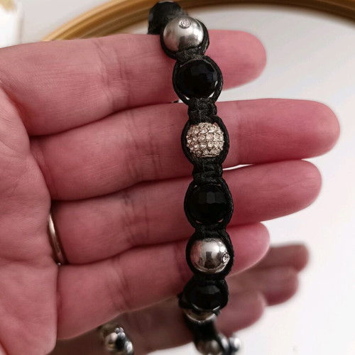 Macramé bracelet with crystals and metal beads