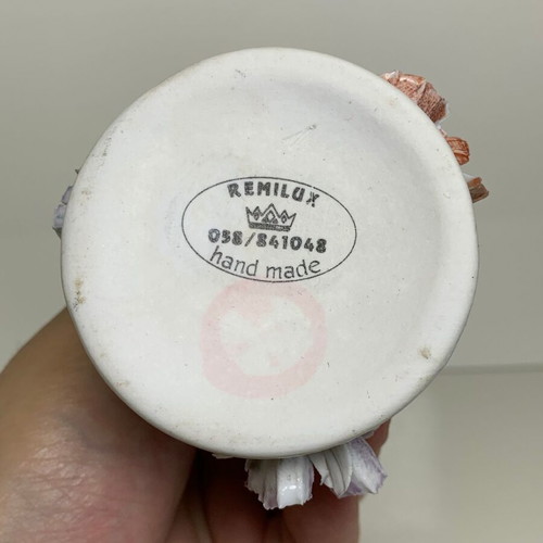 Vintage χειροποίητο κεραμικό κηροπήγιο Remilux μεταχειρισμένο με φύλλα και λουλούδια