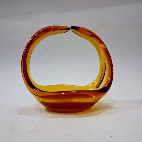 Handblown Glass Basket Amber Gradient Decorative Art Form like new