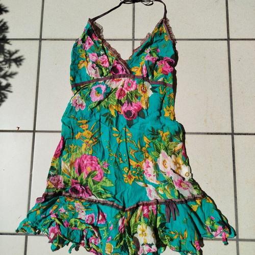 Vintage Y2K Floral Halter Mini Dress like new, fairycore boho coquette