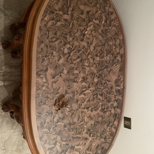 Handcrafted carved garden coffee table, solid wood