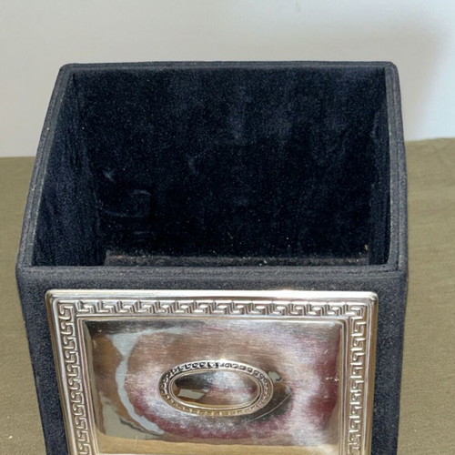 Silver 925 office holder with velvet and embossed Greek meander
