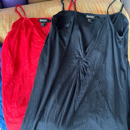 Branded women's tank tops used, includes coral DKNY and striped H&M skirt gift