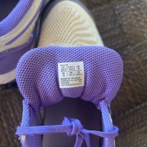 Asics Gel-Game 8 women's tennis shoes, size 39.5, white with purple and salmon