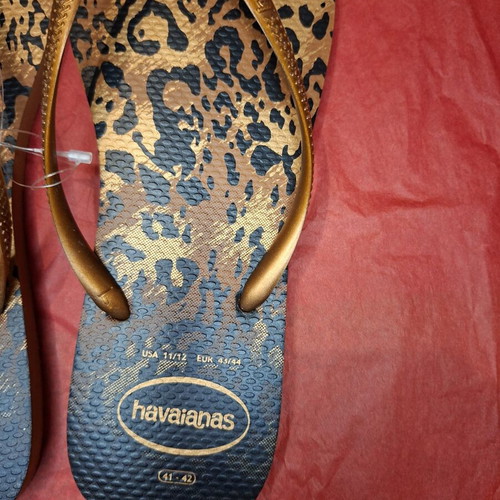 Havaianas Slim Animal Print Leopard Flip Flops Bronze Straps New EUR 43-44