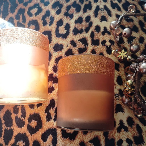 Decorative candles used, set of two in glass holders