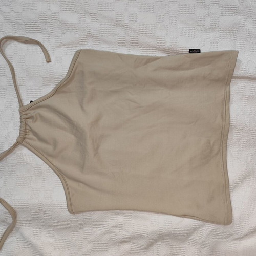 Shoulder crop top new with cord, beige, size S