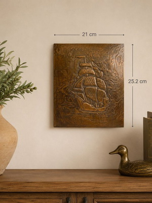 Vintage copper wall art with sailing ship relief, like new