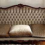  Τριθέσιος καναπές στυλ Luis IV μπεζ βελούδο και μασίφ καρυδιά 1,84×55β×91υ