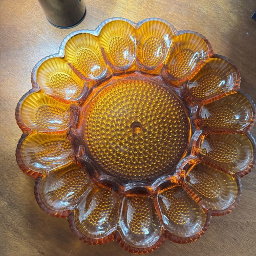 Vintage amber glass platter like new, 29 cm diameter