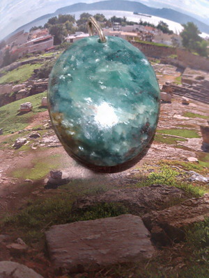 Fuchsite mineral stone pendant large size with silver ring new