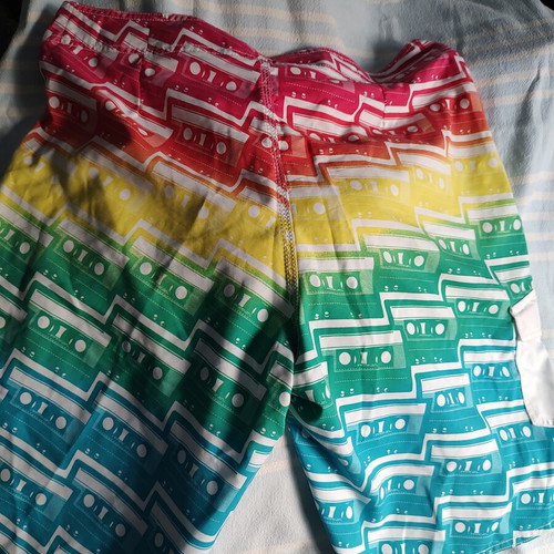 Men's Rainbow Swim Shorts with Retro Cassette Tape Pattern
