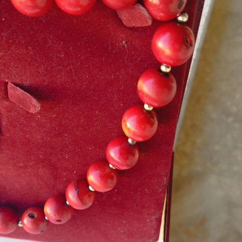 925 Silver Necklace with Natural Red Coral, New