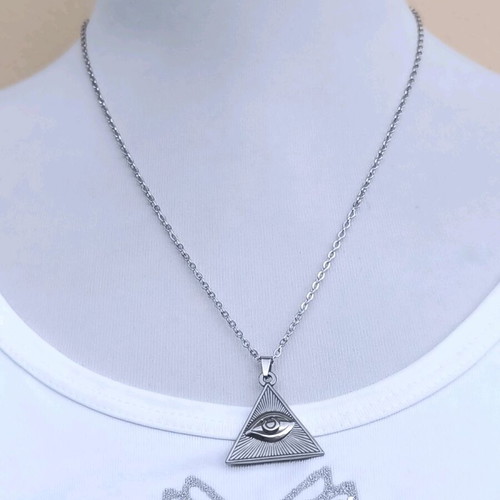 Unisex stainless steel necklace with All-Seeing Eye symbol new, handmade, silver