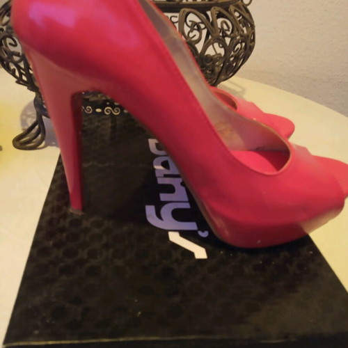 High-heeled shoes used, coral color, size 38