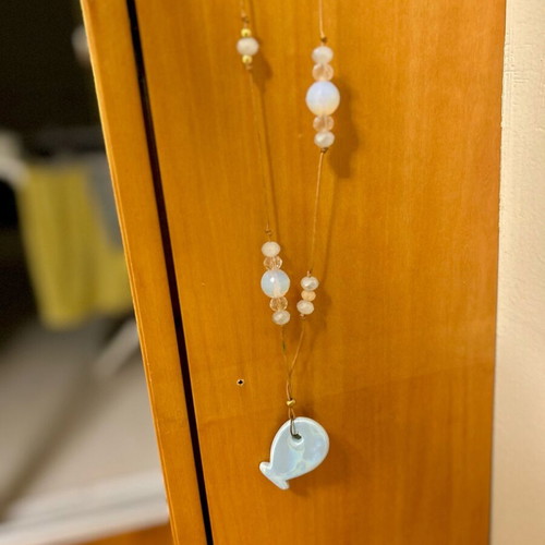 Fish Necklace 50 cm with pearl earrings and ring, new