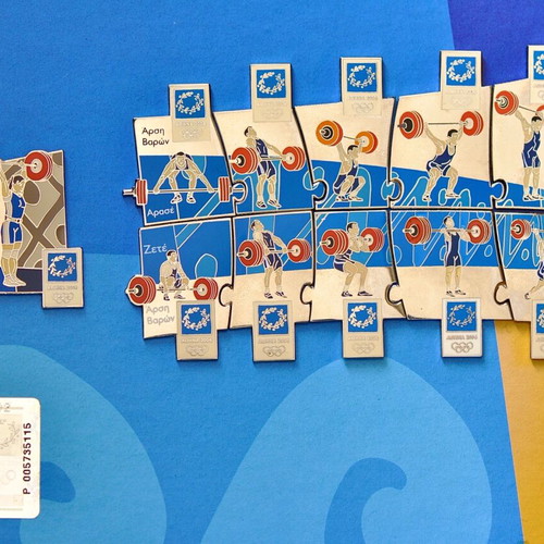 Weightlifting Athens 2004 Olympic pins puzzle set like new