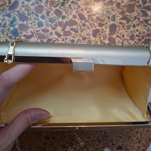 Evening bag used, gold crossbody clutch with chain