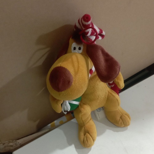Plush dog used, hanging, 18 cm height