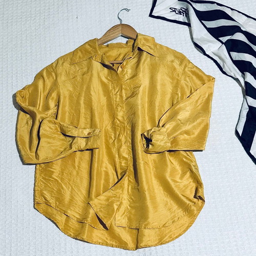Luxury women's silk shirt, yellow, size S