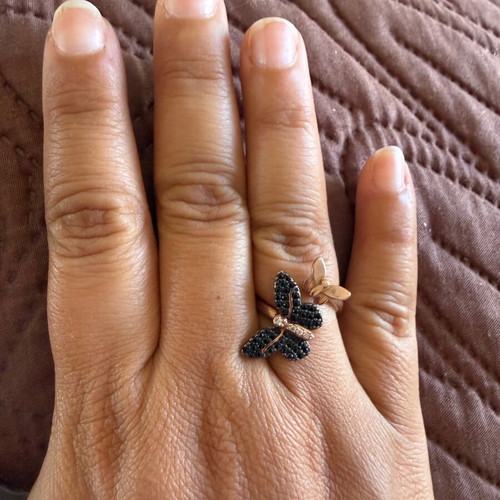Silver 925 butterfly adjustable ring, rose gold plated