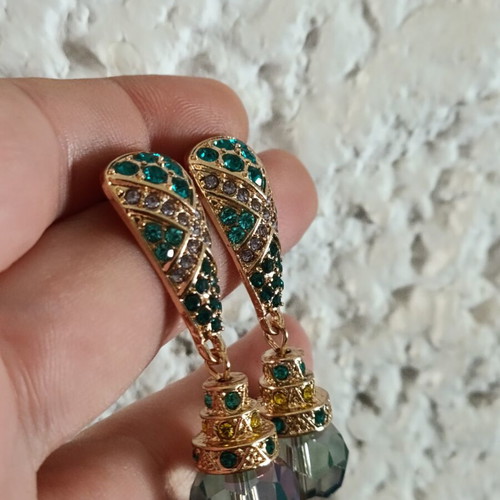 Statement women's stainless steel earrings with iridescent glass stone new