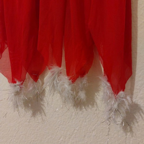 Christmas negligee semi-transparent red with lace and feathers