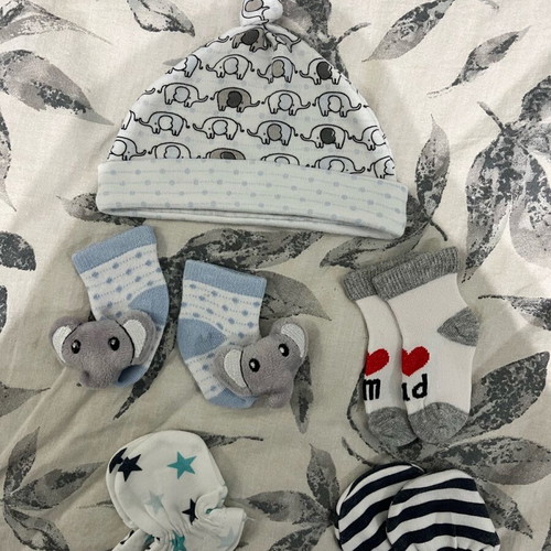 Newborn hat mittens and socks set 100% cotton