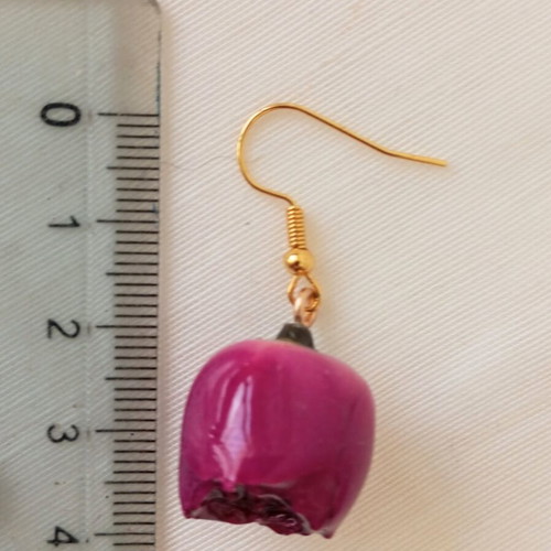 Romantic hanging earrings with fuchsia rose buds new