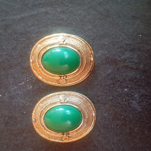 Joan Rivers Classics Collection vintage clip-on earrings with green cabochon