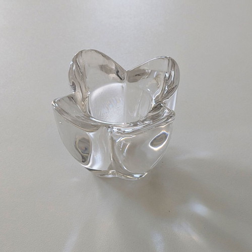 Orrefors crystal flower candle holder used, 9 x 7 cm